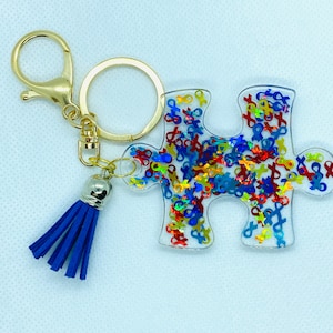 Autism Awareness Keychain /Puzzle Piece/Awareness Ribbons in Resin/ key ring