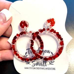 Red Heart Earrings/One-of-a-Kind Earrings/Valentines Drop Earrings with Hypoallergenic Rubber Stud Backs