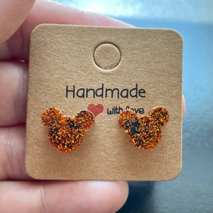 Mickey Inspired Mickey Inspired Black and Orange Mouse Ears- Disney Inspired Earrings-Halloween Mouse Ears cast in resin with stud backs.