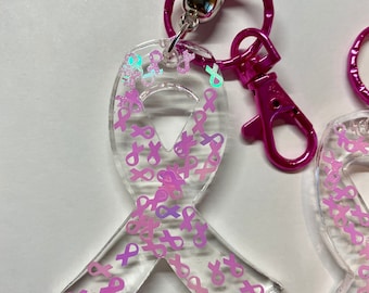 Catena chiave di sensibilizzazione sul cancro al seno / resina trasparente / Nastri di sensibilizzazione / Ordini personalizzati benvenuti!