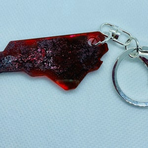 Custom North Carolina key chain/clear resin and custom colors/Custom team colors available