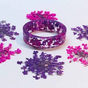 Flower Resin Ring-Pink & Purple Flowers-Clear Resin Ring-Floral Resin Ring-Birthday Gift-Wedding-Engagement Ring-Nature Ring-Resin Flowers