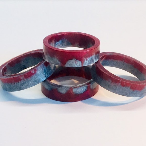 Resin Ring-Scarlet and Grey, Ohio State jewelry, blended resin, red and grey flat rings, custom pigmented rings, Go Buckeyes!