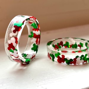 Mickey Inspired Mickey Mouse Inspired Ears Christmas Disney-Inspired jewelry-Resin Ring-Red, White & Green  Mouse ears , resin ring