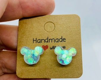 Mickey Inspired Ice Blue Mouse Ears- Disney-Inspired Earrings- Mouse Ears cast in resin with clear stud backs.
