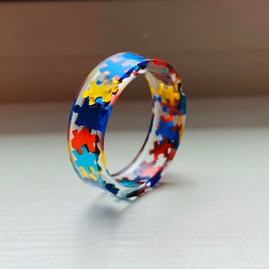 The Original Primary Color Autism Awareness Puzzle Pieces Resin Ring/Autism Awareness Jewelry