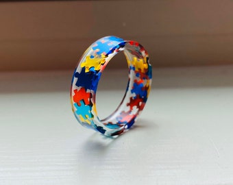 The Original Primary Color Autism Awareness Puzzle Pieces Resin Ring/Autism Awareness Jewelry