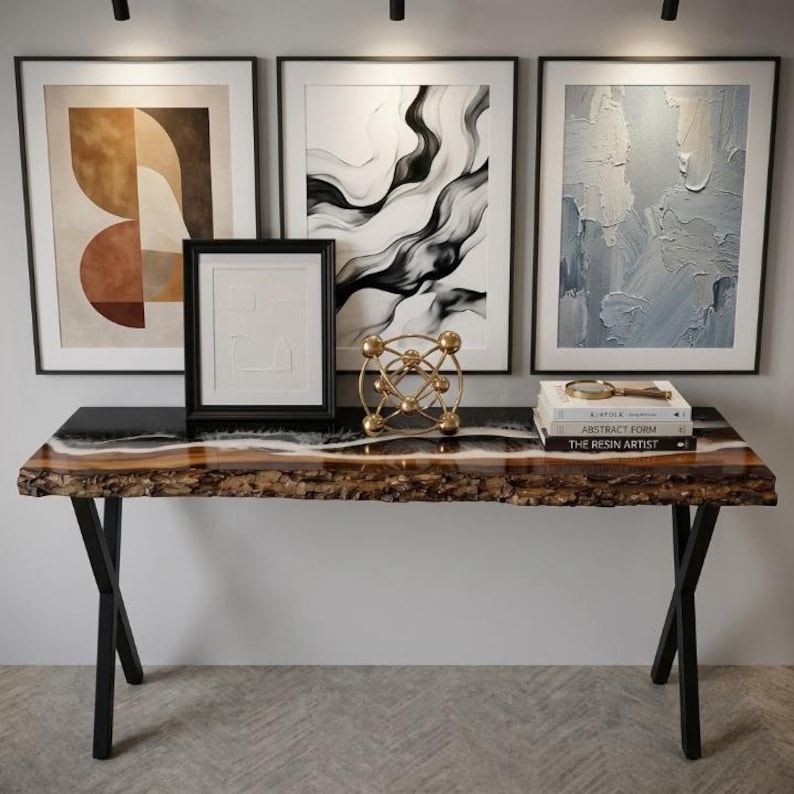 Epoxy Resin Console Table, Live Edge Table, Slim Console Table, Hallway, Entryway, Narrow Console Table, Interior Furniture, Made to Order image 1