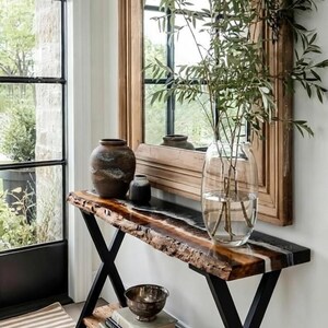 Epoxy Resin Console Table, Live Edge Table, Slim Console Table, Hallway, Entryway, Narrow Console Table, Interior Furniture, Made to Order image 4