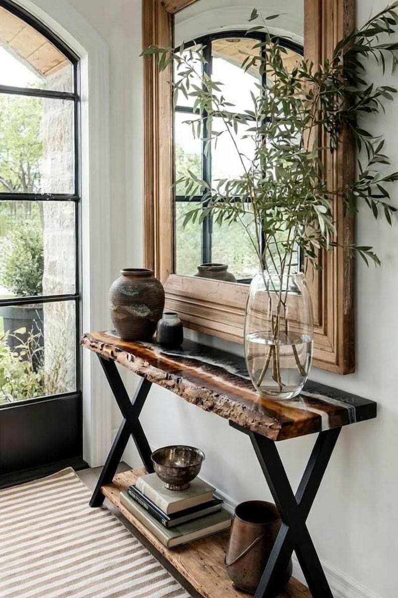 Epoxy Resin Console Table, Live Edge Table, Slim Console Table, Hallway, Entryway, Narrow Console Table, Interior Furniture, Made to Order image 4