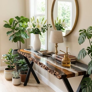 Epoxy Resin Console Table, Live Edge Table, Slim Console Table, Hallway, Entryway, Narrow Console Table, Interior Furniture, Made to Order image 2