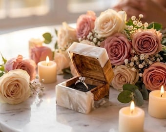 Epoxy Wood Ring Box, Handmade Engagement Ring Box,  Proposal Ring Holder, Rustic Wedding Ring Case, Anniversary Gift for Her,  Romantic Gift