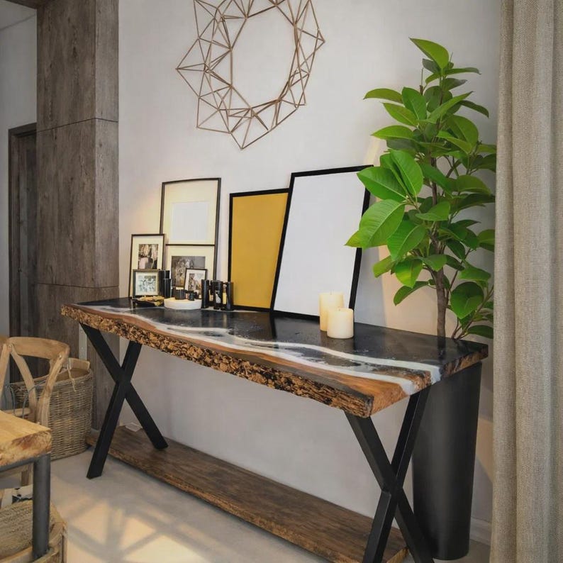 Epoxy Resin Console Table, Live Edge Table, Slim Console Table, Hallway, Entryway, Narrow Console Table, Interior Furniture, Made to Order image 10