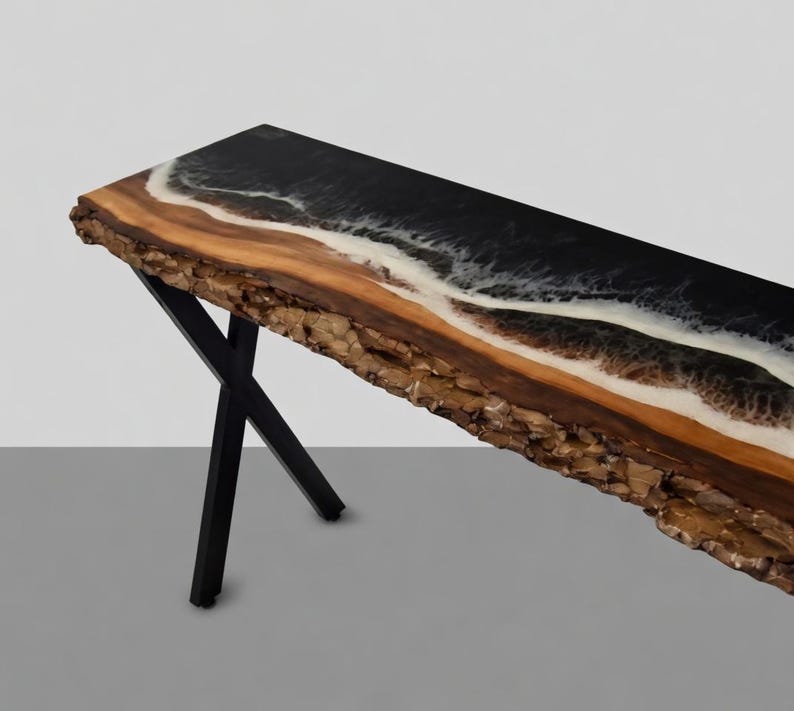 Epoxy Resin Console Table, Live Edge Table, Slim Console Table, Hallway, Entryway, Narrow Console Table, Interior Furniture, Made to Order image 9