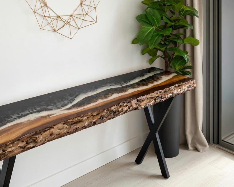 Epoxy Resin Console Table, Live Edge Table, Slim Console Table, Hallway, Entryway, Narrow Console Table, Interior Furniture, Made to Order image 3