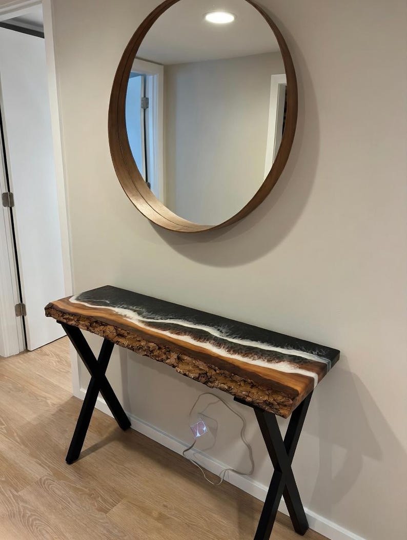 Epoxy Resin Console Table, Live Edge Table, Slim Console Table, Hallway, Entryway, Narrow Console Table, Interior Furniture, Made to Order image 7