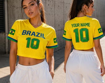 カスタマイズ可能なブラジルサッカークロップトップジャージ、女性用アスレチックファンアパレル