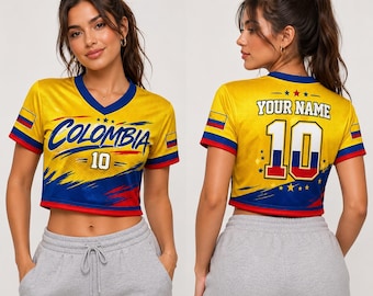 カスタムコロンビアサッカークロップトップジャージ、パーソナライズされたフットボールファンTシャツ