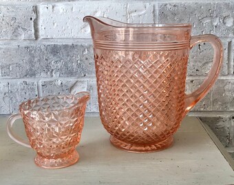 Pink Miss America Depression Glass Pitcher & Creamer - Perfect for a tea party - 1930s