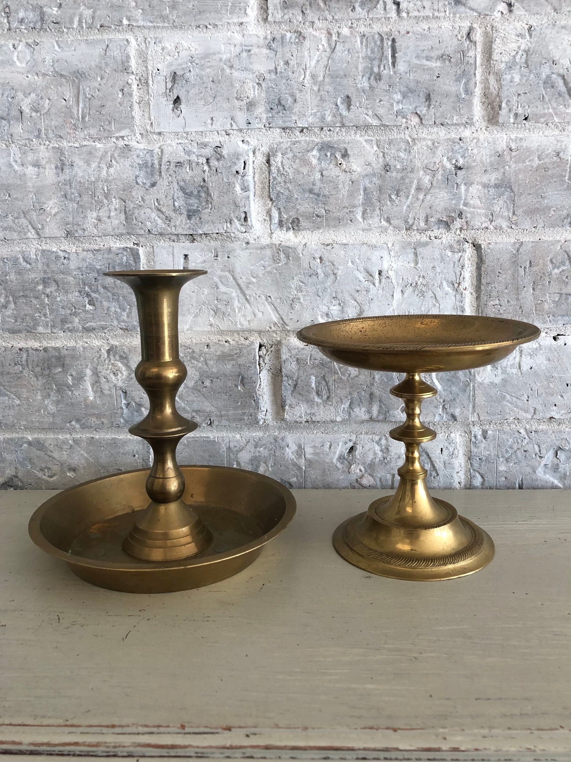 2 Large Brass candle holders / Boho Mantle Decor / Perfect for Etsy