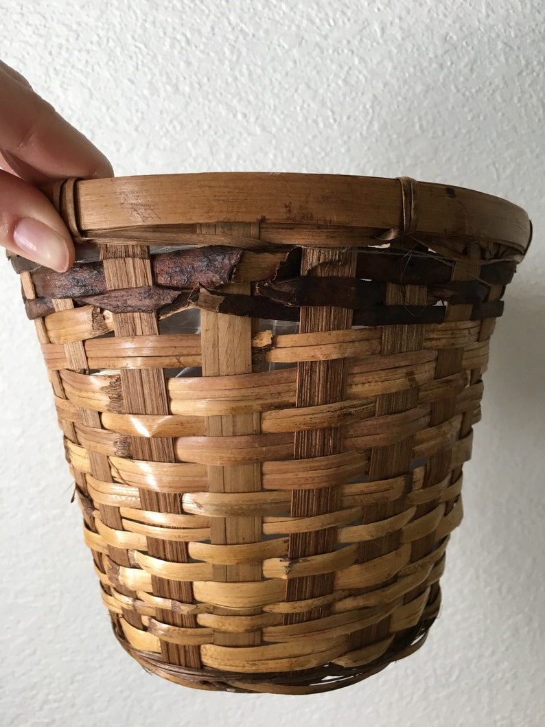 Vintage Basket Planters set of 3 Handmade Woven Bamboo Wicker Boho Style Bohemian Home Decor eclectic home
