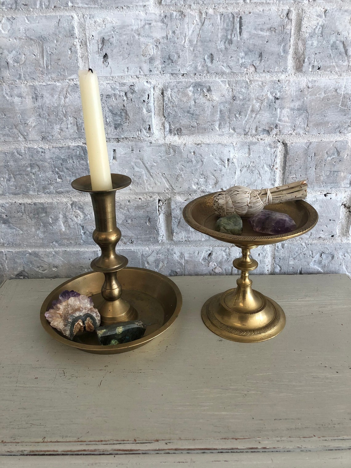 2 Large Brass candle holders / Boho Mantle Decor / Perfect for Etsy