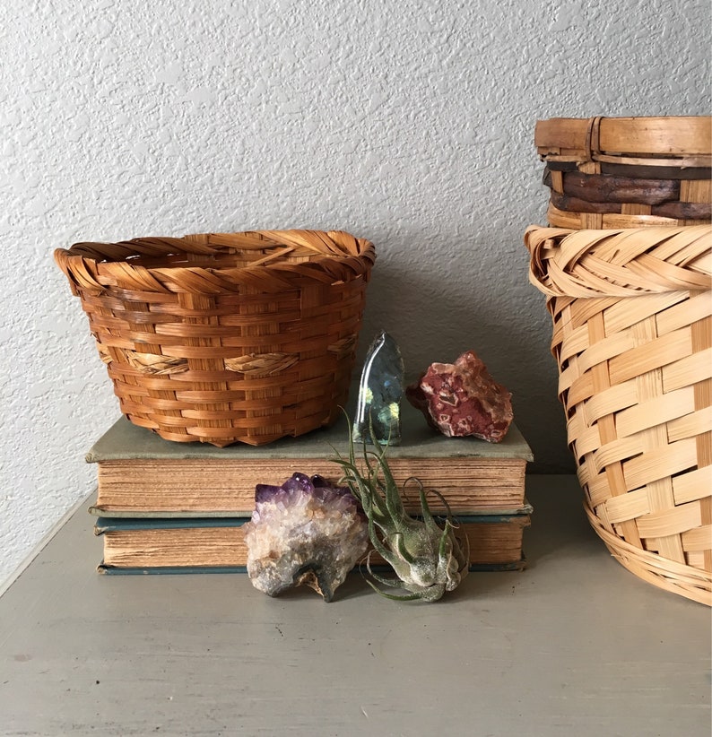 Vintage Basket Planters set of 3 Handmade Woven Bamboo Wicker Boho Style Bohemian Home Decor eclectic home