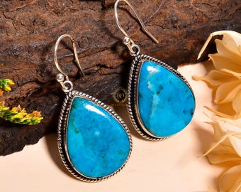 Magnesite Turquoise Earring, Oxidized Silver Plated Pear Shaped Bohemian Jewelry, Gift for Her