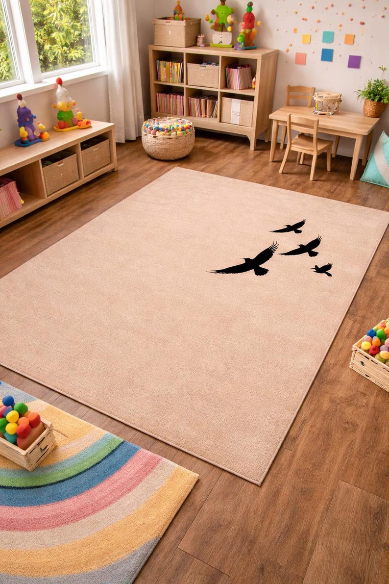 AS RUG Minimalist Bird Design Rug – Beige Modern Area Rug With Flying ...