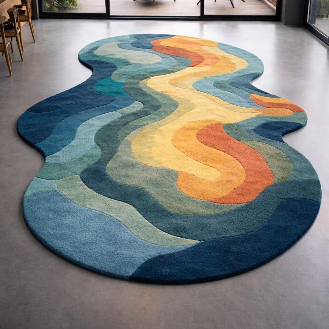 AS RUG Modern Abstract Wave Designer Carpet – Multicolor Artistic Floor ...