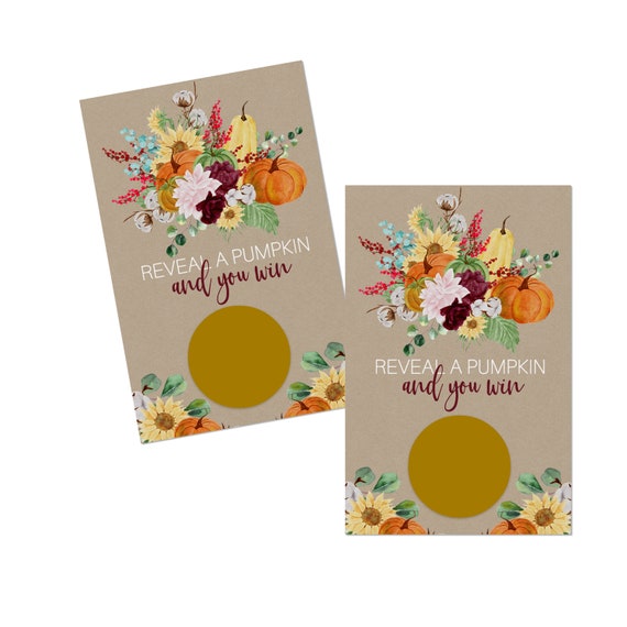 Pumpkin Scratch Off Game Pack (30 Cards) Thanksgiving, Wedding, Baby Shower - Raffle Ticket, Business Drawings, Autumn Rustic Sunflower Il_570xn