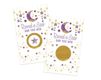 Twinkle Little Star Scratch Off Games, Star and Moon Party Favors, Lilac and Gold, 30 Cards