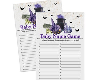 A Baby is Brewing Girls Baby Shower Name Game Halloween Gender Reveal Witch and Cauldron Purple - Printable Digital Download Print Your Own