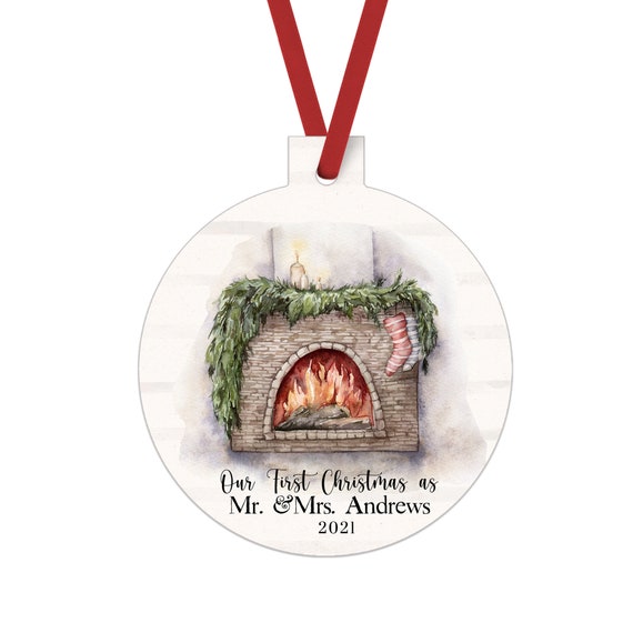 Rustic First Christmas Ornament 2021 Mr and Mrs Tree Decorations Personalize Newlywed Gift Wedding Just Married Holiday Present Country Xmas Il_570xn