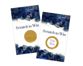 Blue Watercolor Scratch Off Games, Floral Party Favors Navy and Gold, 30 Pack of Cards