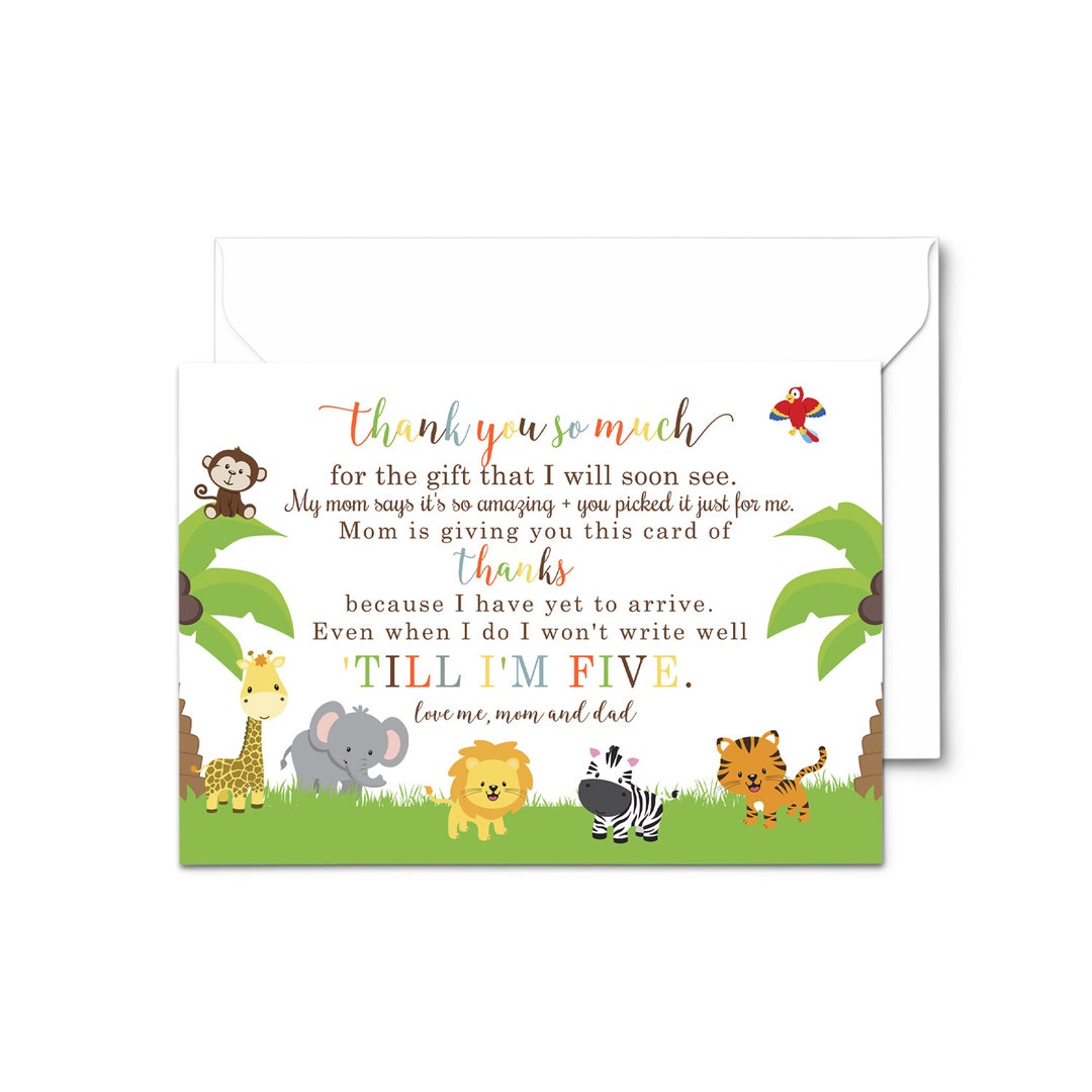 Cute Jungle Baby Shower Thank You Cards With Envelopes, Boys or Girls