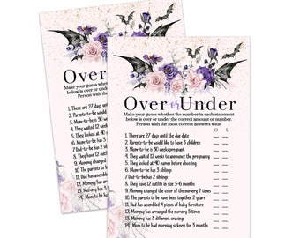Gothic Baby Shower Game Over or Under Girls Halloween Spooky Pink and Purple - Printable Digital Download Print Your Own