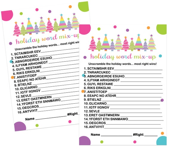 Colorful Trees Christmas Word Scramble 25 Pack Unscramble Activity