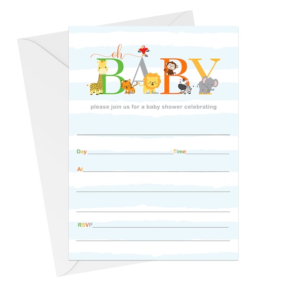 Cute Jungle Baby Shower Invitations and Envelopes Fill In Style - Fun Neutral Safari Animal Boy or Girl Theme - Set for 25 Guests Il_570xn