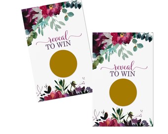 Mauve Floral Scratch Off Games for Showers Wedding, Engagement, Raffle Ticket Prize, 28 Pack of Cards