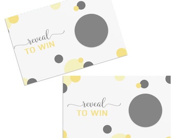 Yellow & Grey Scratch Off Game Cards for Bridal Showers, Baby Showers, Graduation, or Retirement - 30 Pack
