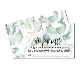 Greenery Diaper Diaper Raffle Ticket (50 Cards) Baby Shower Games – Invitation Inserts – Drawings - Sprinkle Activity – Tropical Floral