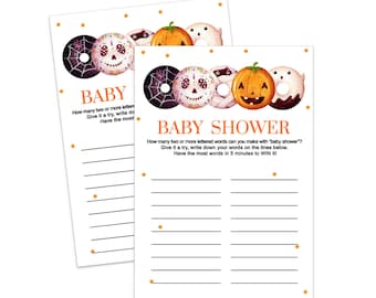 A Little Pumpkin Baby Shower Word Game - Halloween Gender Reveal or Sprinkle Boy or Girl Theme - Printable Digital Download Print Your Own
