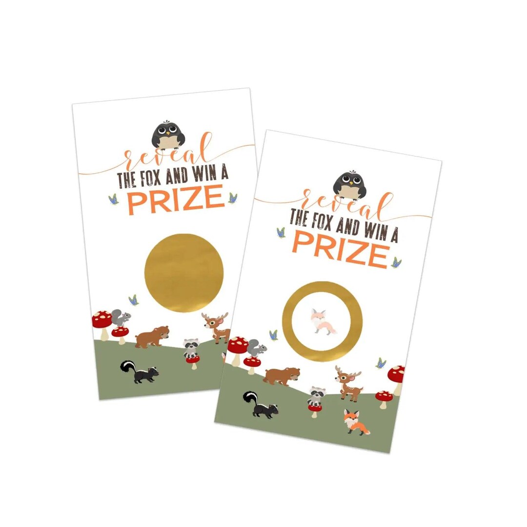 Woodland-themed Scratch-off Game Cards for Parties, Showers, and Events ...