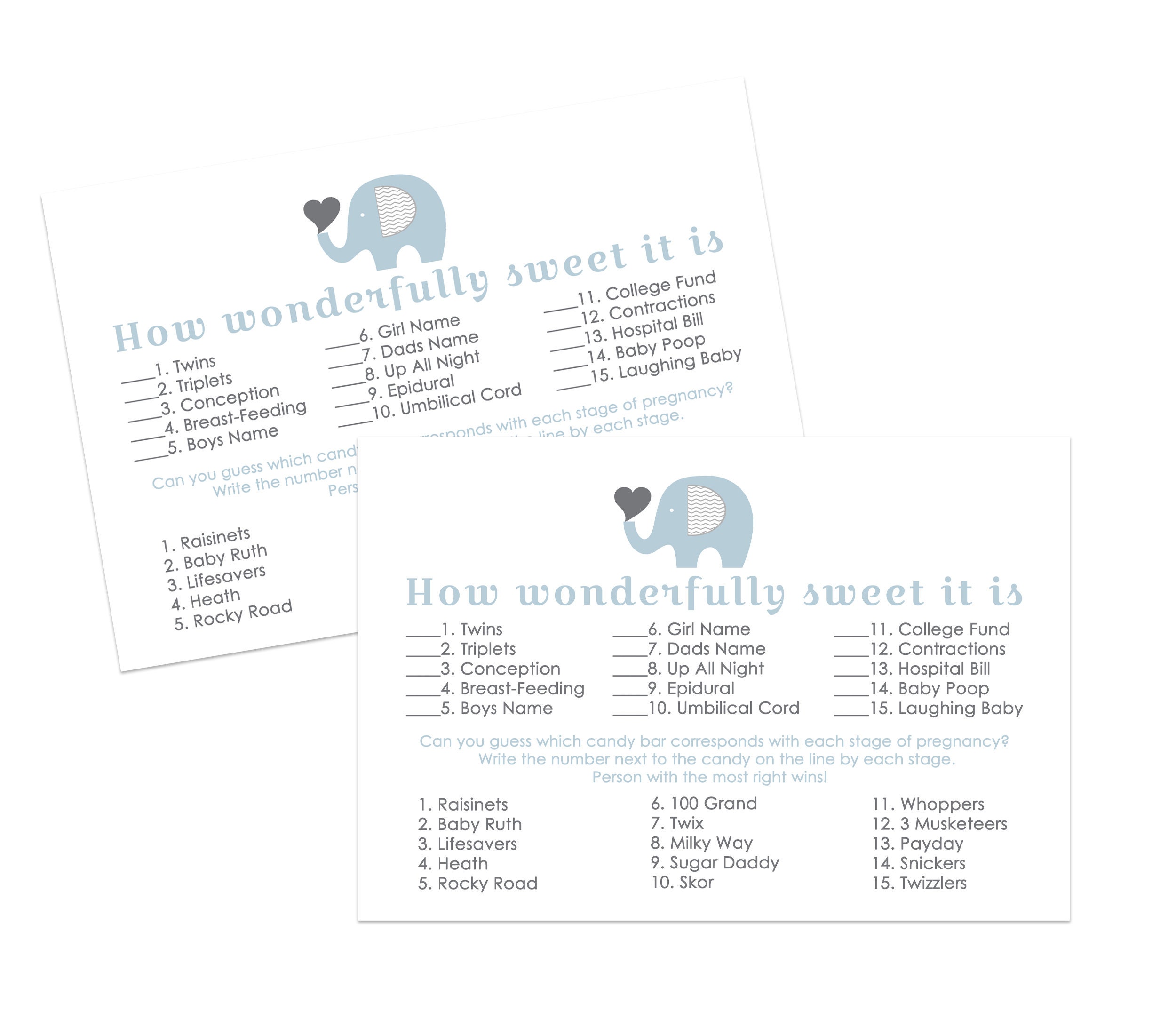 Blue Elephant Baby Shower Game Candy Guessing 25 Pack Guess - Etsy Blue Elephant Baby Shower Game Candy Guessing 25 Pack Guess - Etsy
