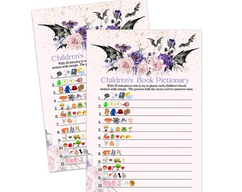 Gothic Baby Shower Emoji Game for Girls Halloween Spooky Pink and Purple - Printable Digital Download Print Your Own