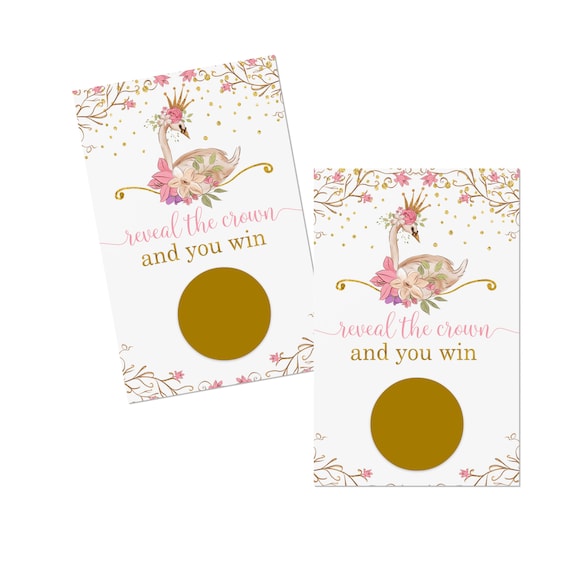 Princess Swan Scratch Offs (30 Cards) Baby Shower Game Pack - Floral Party Favors - Raffle Tickets - Drawing for Prizes - Pink Gold Theme Il_570xn