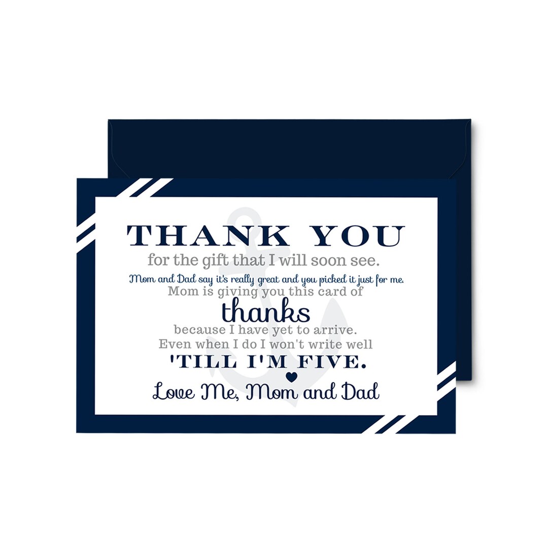 Nautical Baby Shower Thank You Cards With Envelopes, Boys Prewritten