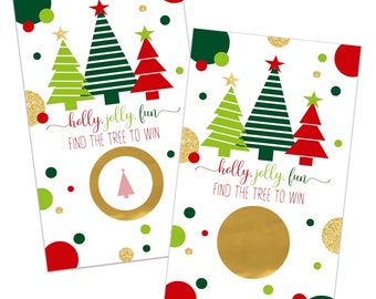 Jolly Trees Scratch Off Christmas Party Games, Red and Green Favors, 30 Card Pack
