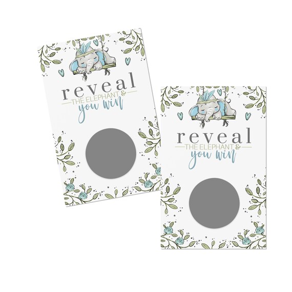 Elephant Scratch Off Game for Boys Baby Shower (30 Cards) Raffle Ticket Drawing, Scratch Win Activity Pack - Blue Safari and Greenery Theme Il_570xn